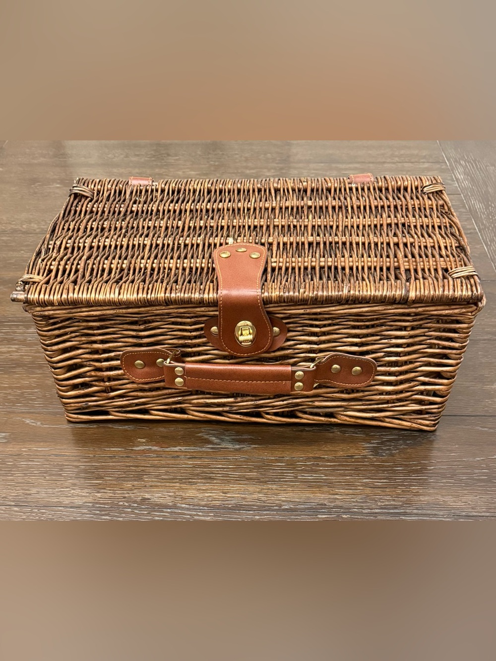 Wicker Picnic Basket with (faux?) Leather Accents